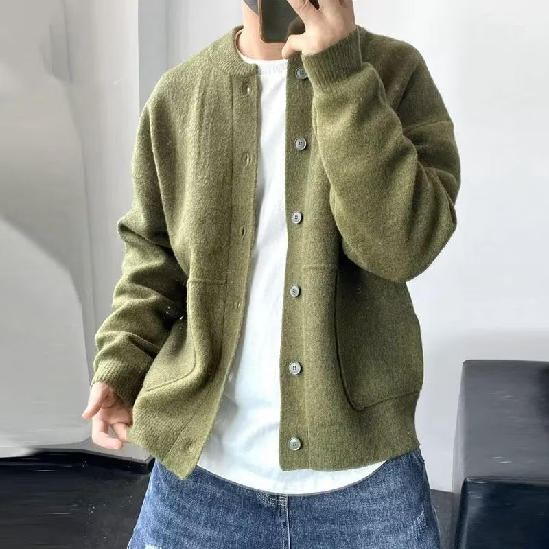 Wool Cardigan - Men's Spring and Autumn Hong Kong Style Sweater