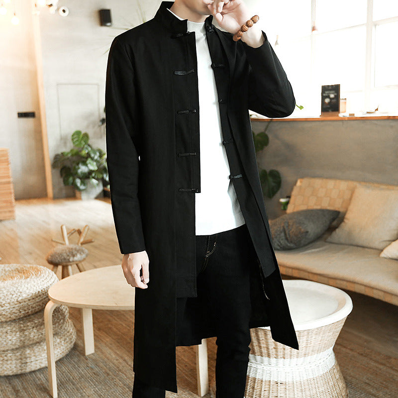 Cotton And Linen Mid-length Trench Coat Men's Slim-fit Large Size Coat - Minihomy