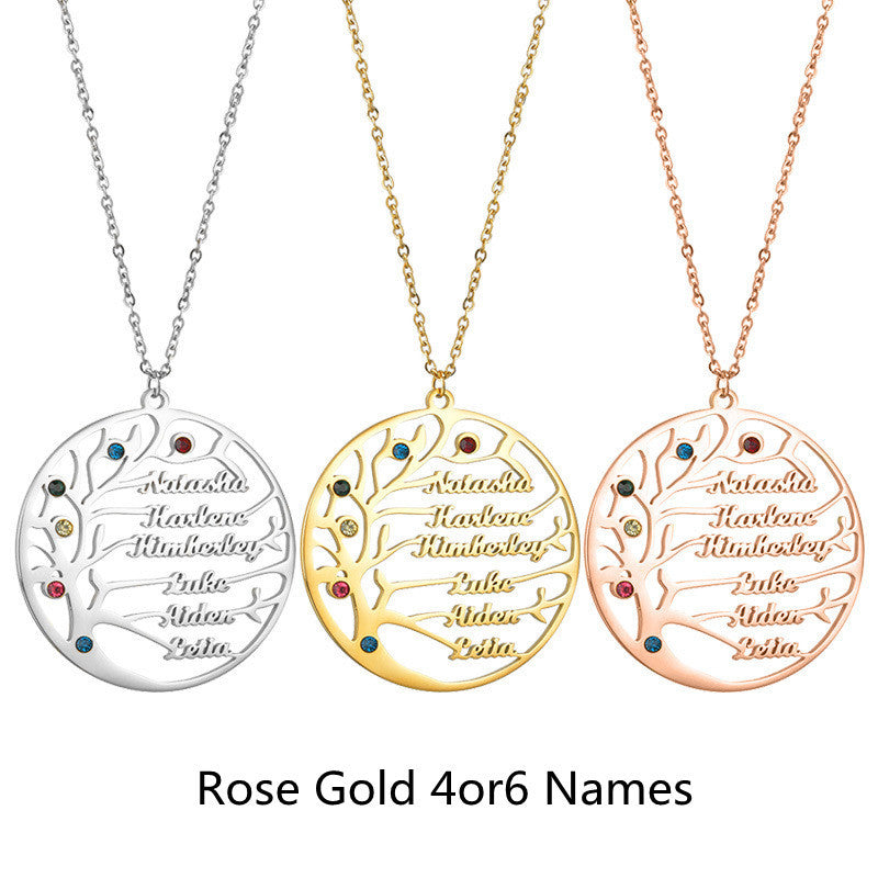 Personalized Stainless Steel Golden Tree of Life Custom Name Necklace - Minihomy