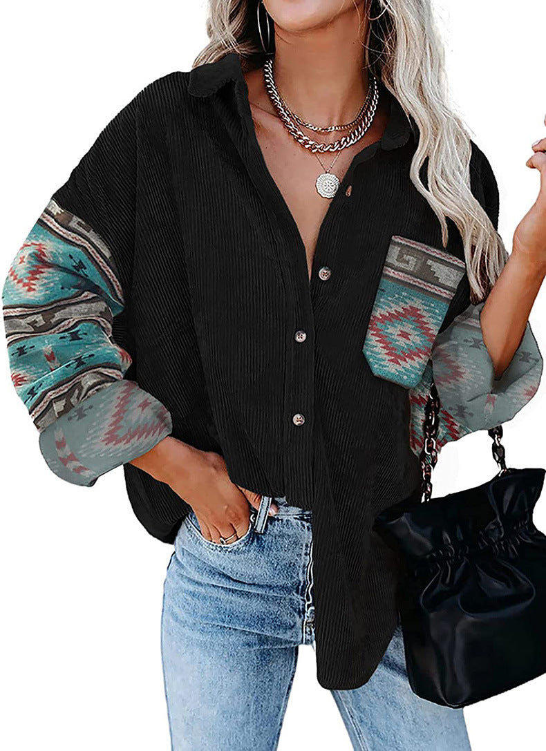 Women's Coat Lapel Loose Print Shirt