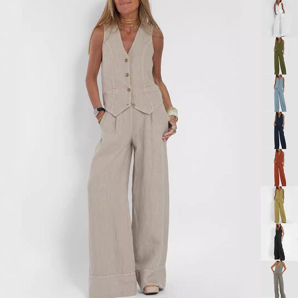 Women's Summer Vest Suit: Sleeveless Top & Loose Pants Outfit