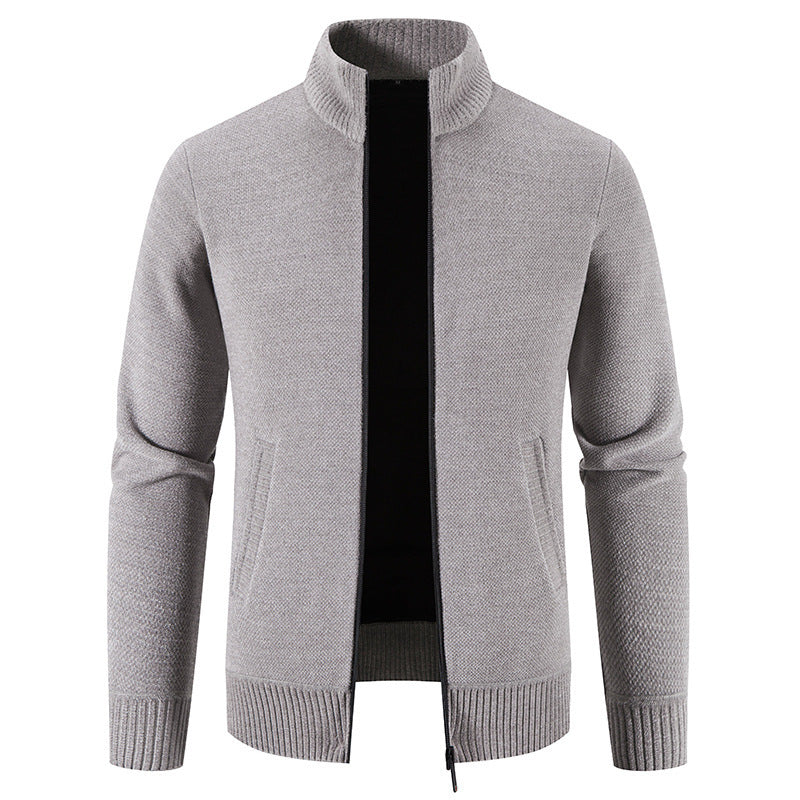 Fleece-lined Thickened Men's Knitted Stand Collar Jacket