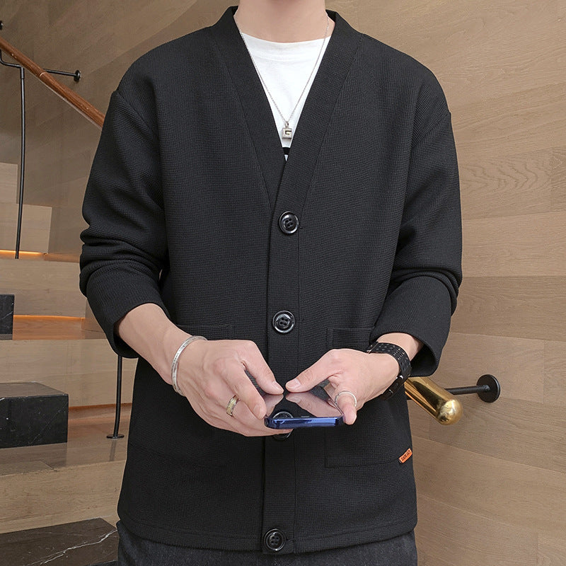 Men's Coat Waffle Collar Cardigan