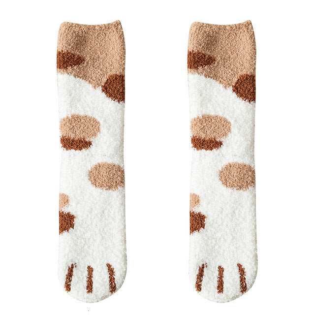 Women's Coral Fleece Cat Paw Pattern Thick Warm Socks