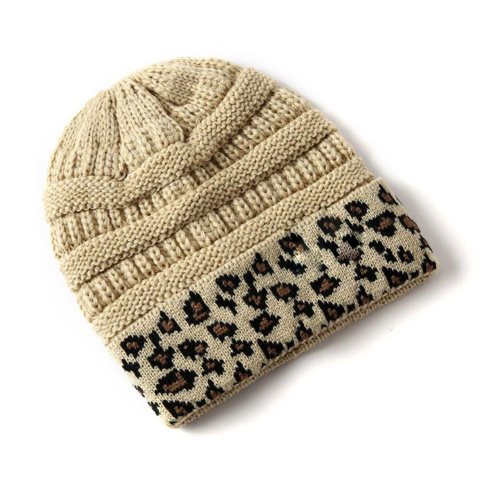 Beanie Women's Warm Leopard Print Knitted Hat Winter