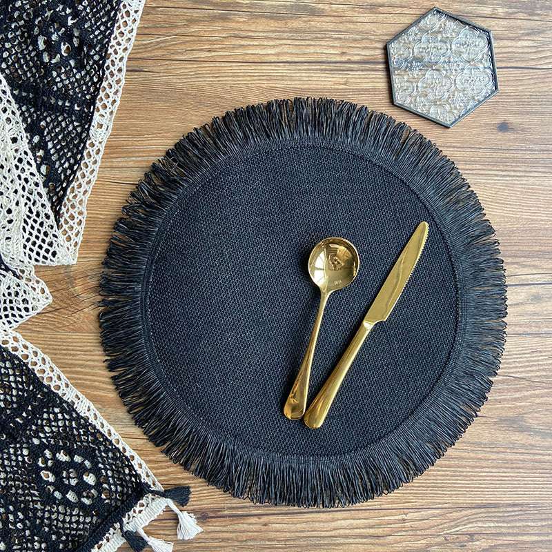 Handwoven Jute Placemats with Tassels - Boho Home Decor