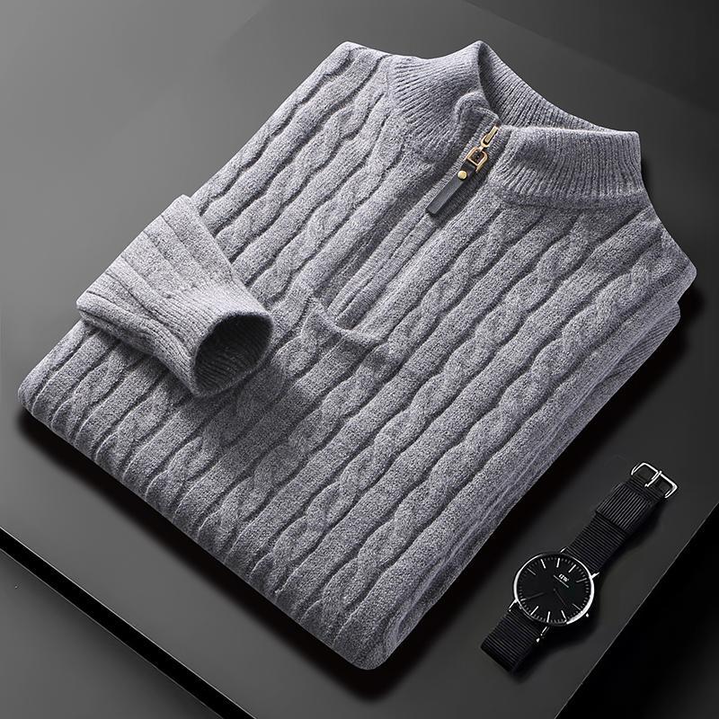 Fall Winter Men Half Zip Sweater Diamond Lattice Sweater: Elevate Your Winter Style