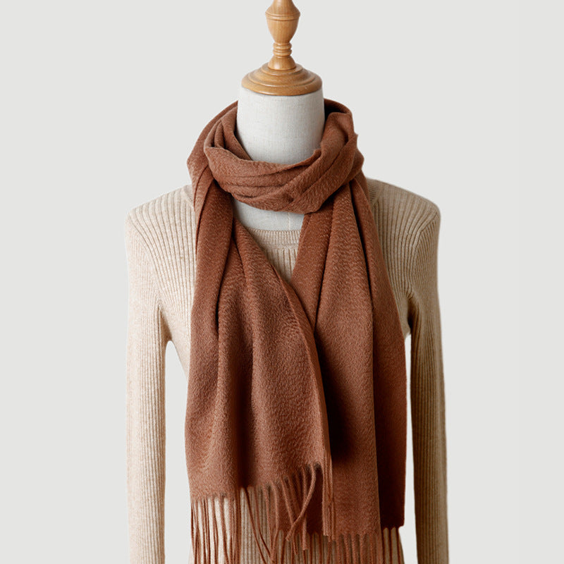 Solid Color Autumn And Winter Tassel Pure Cashmere Scarf For Women