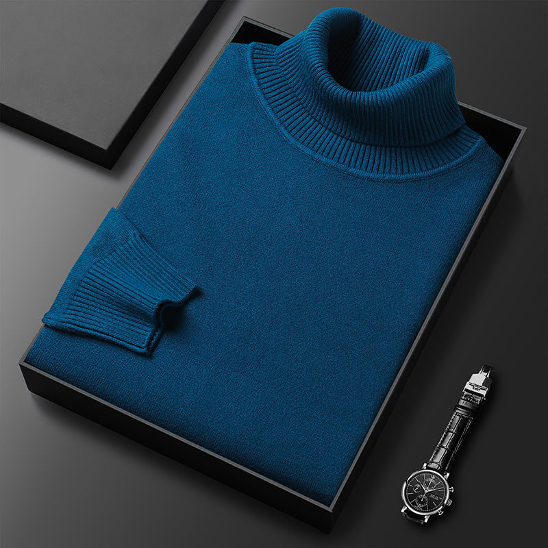 Slim-fit Solid Color Turtleneck Pullover Sweater