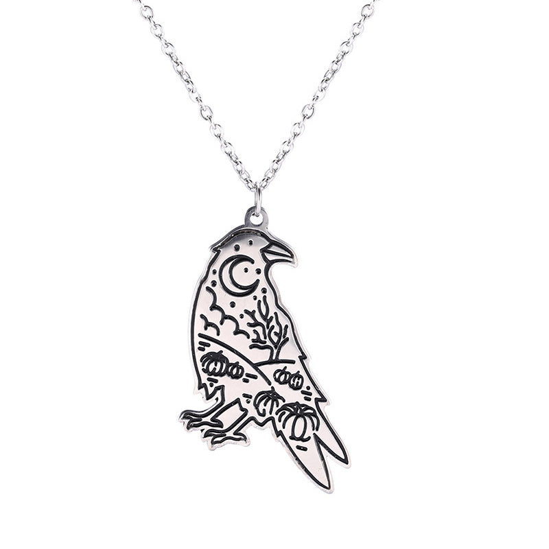 Stainless Steel Moon Pumpkin Crow Pendant Necklaces