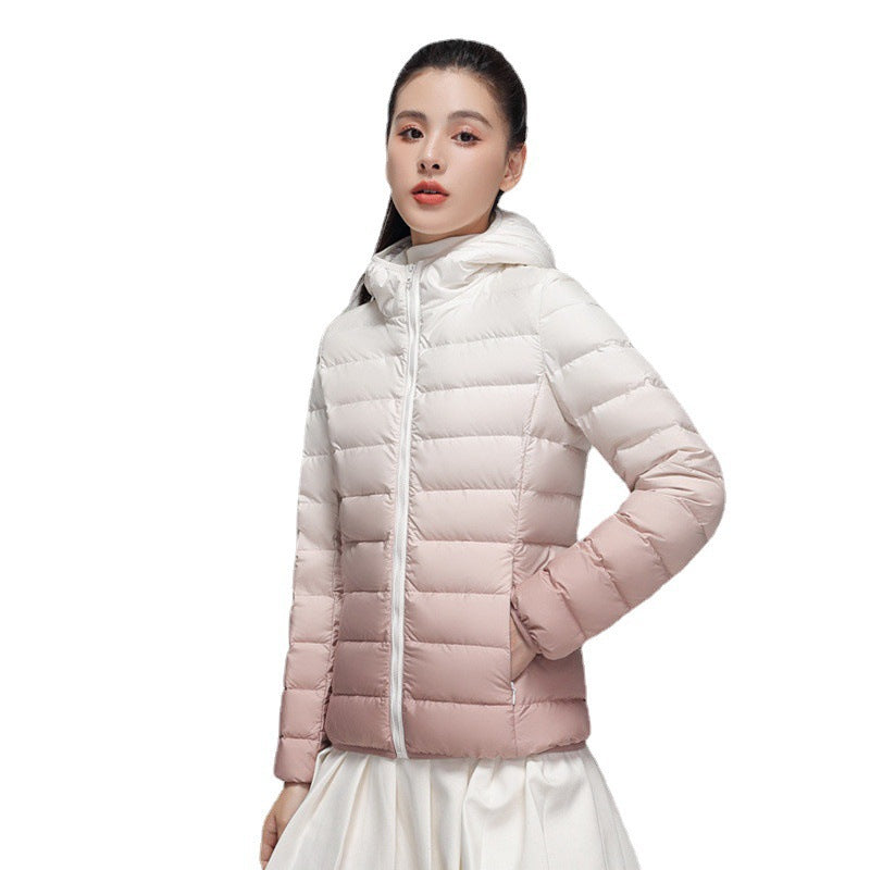 Women's Autumn And Winter Lightweight Down Jacket Hooded Gradient Color