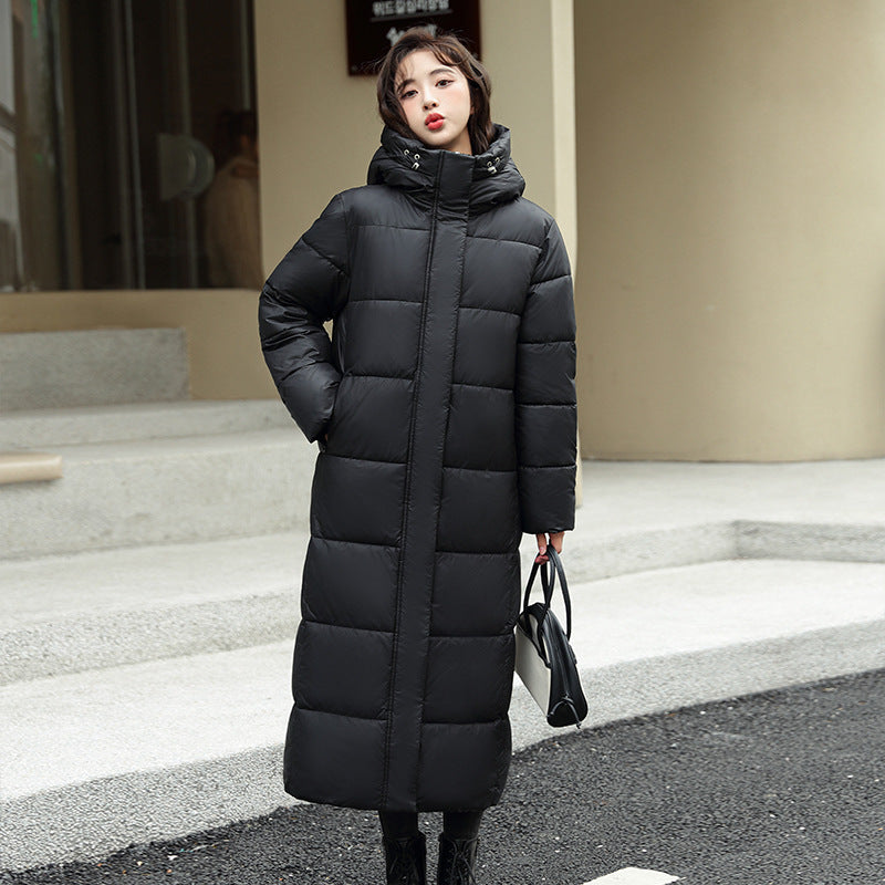 Women's Super Long Down Jacket Winter Puffer Thick Coat Black Red Hooded Zipper Keep Warm Fall Winter Casual Clothes