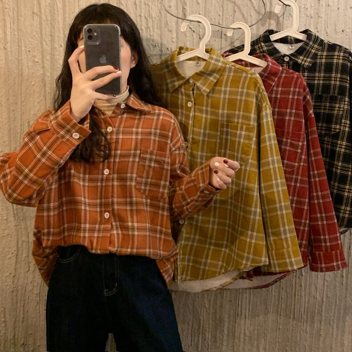 Retro plaid shirt women