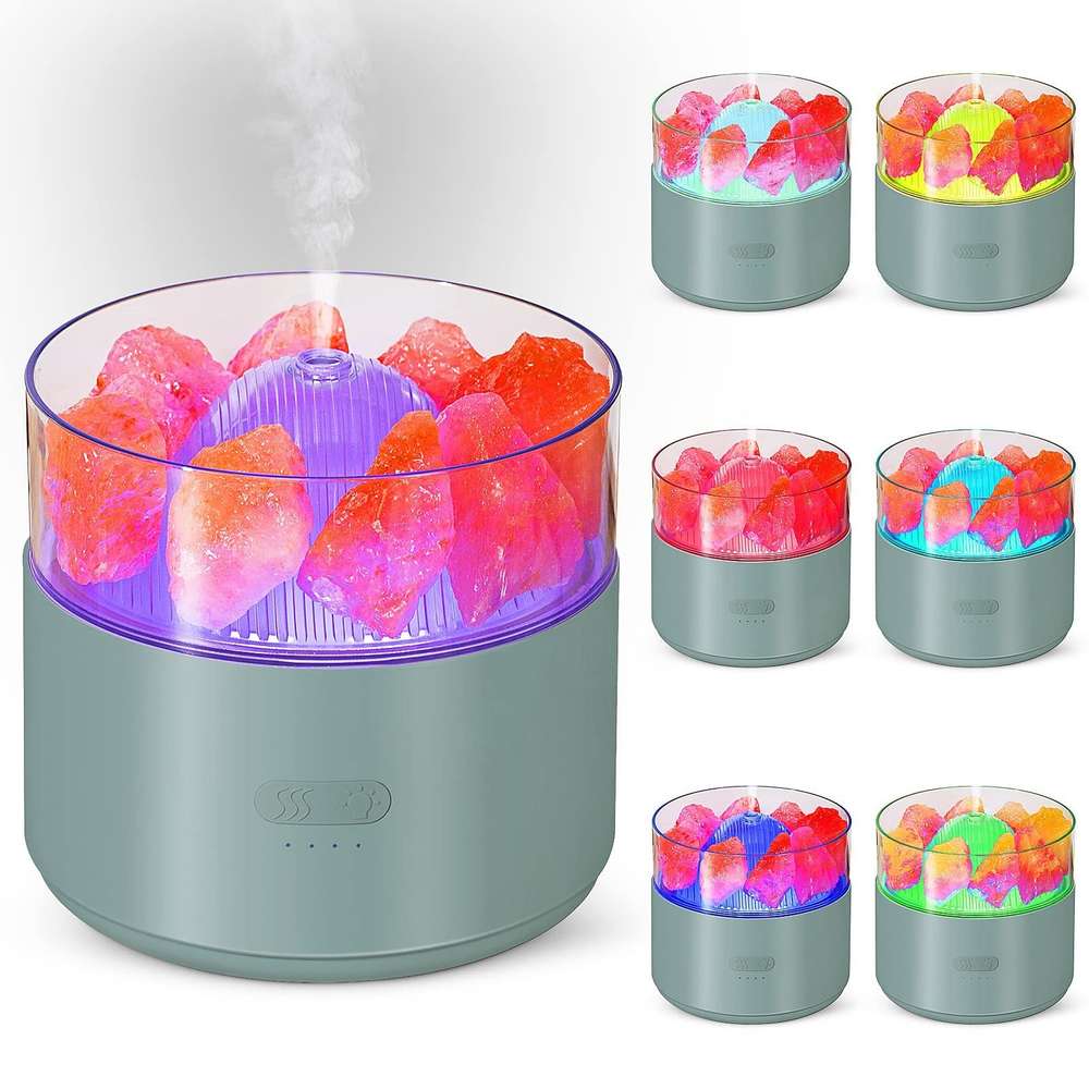 Cool-Mist Humidifier with Aroma Diffuser, Crystal Salt Lamp, and Ambient Light - Minihomy