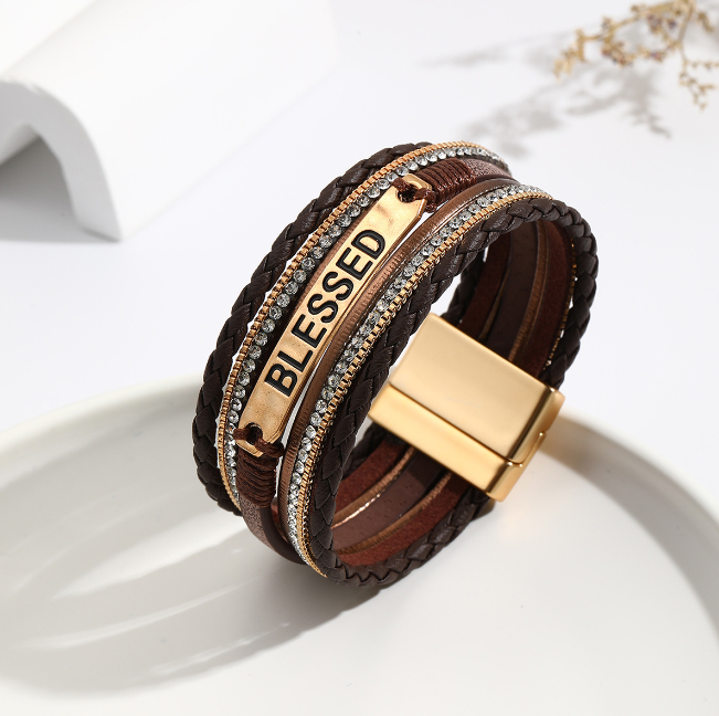 Ethnic Style PU Leather Bracelet with Alloy Sheet - Minihomy