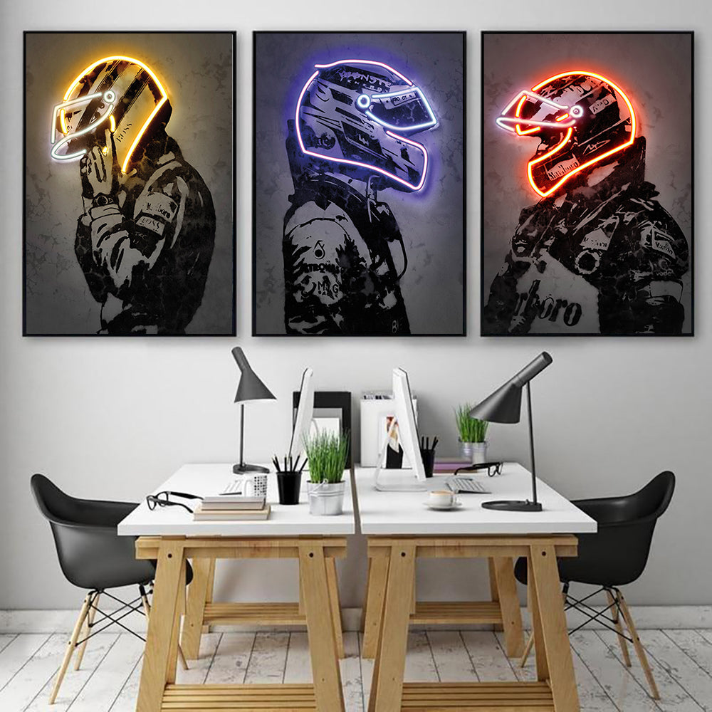 Neon Wall Art Poster Canvas Painting Vintage Helmet