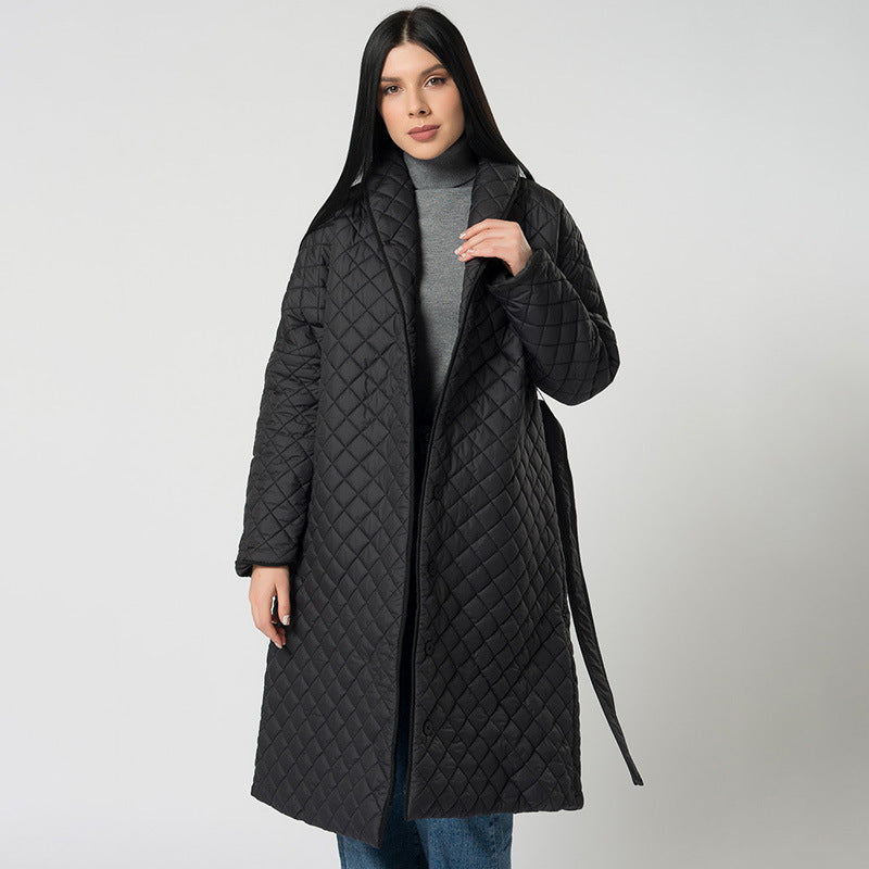 Women's Diamond Plaid Fitted Waist Cotton-padded Coat