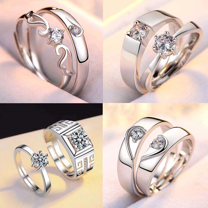 Silver Plated Couple Rings A Pair Of Diamond Rings