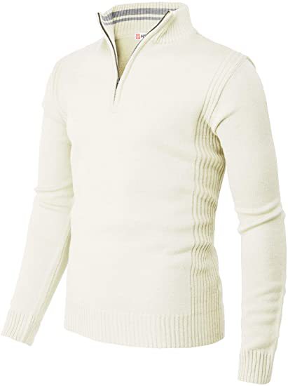 Men's Casual Slim Pullover Knit Zipper Stand Collar Polo Shirt