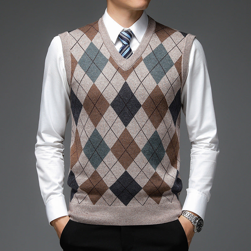 Men's Autumn And Winter V-neck Sleeveless Knit With Wool Vest