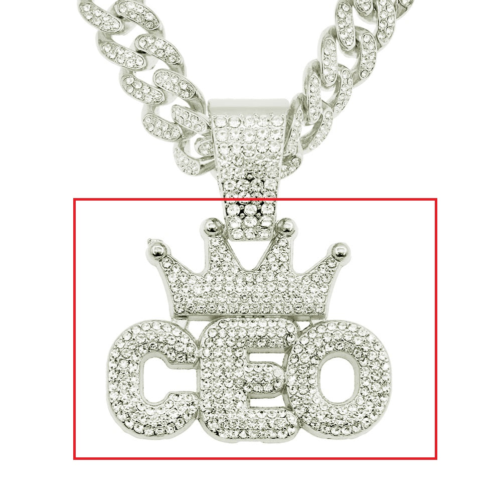 European Hip Hop Full Diamond Crown Letters Pendant Cuban Necklace