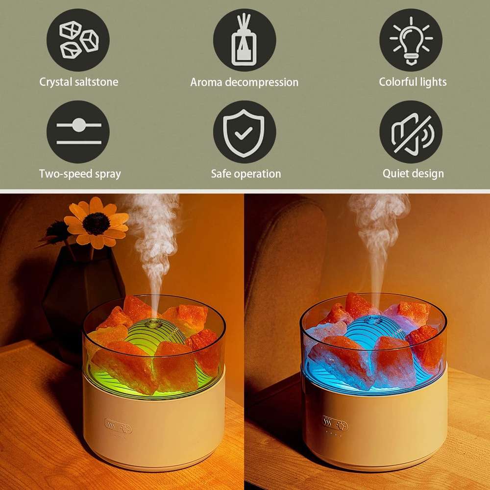 Cool-Mist Humidifier with Aroma Diffuser, Crystal Salt Lamp, and Ambient Light - Minihomy