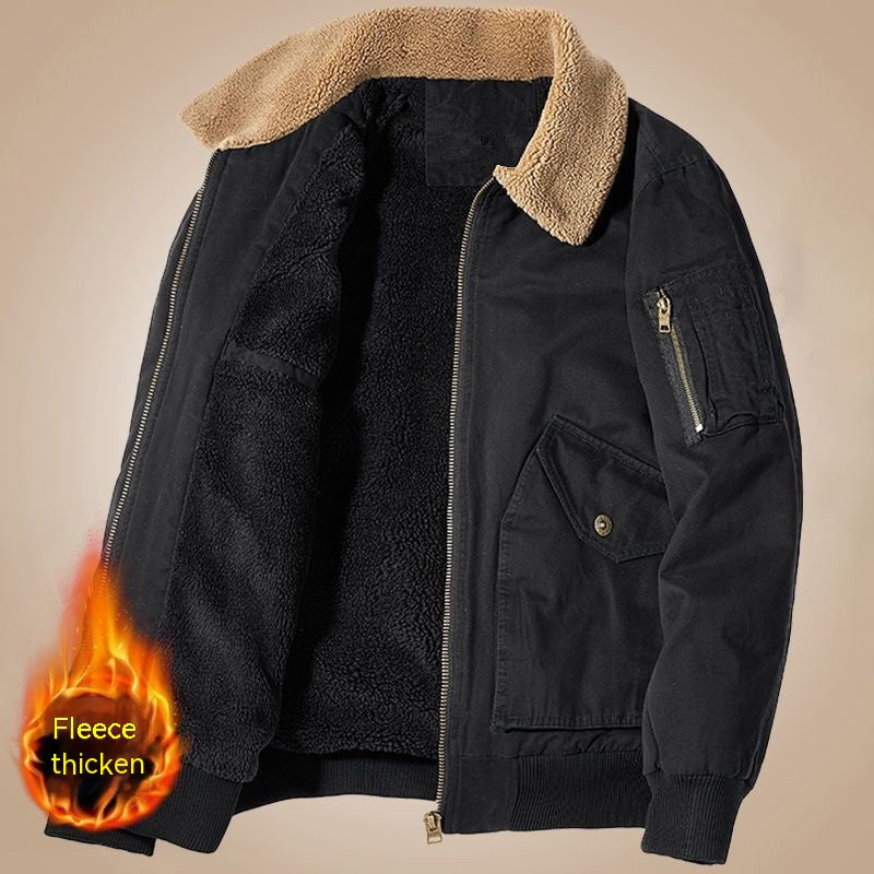 Men's Casual Dimensional Patch Pocket Zipper Fleece Padded Coat