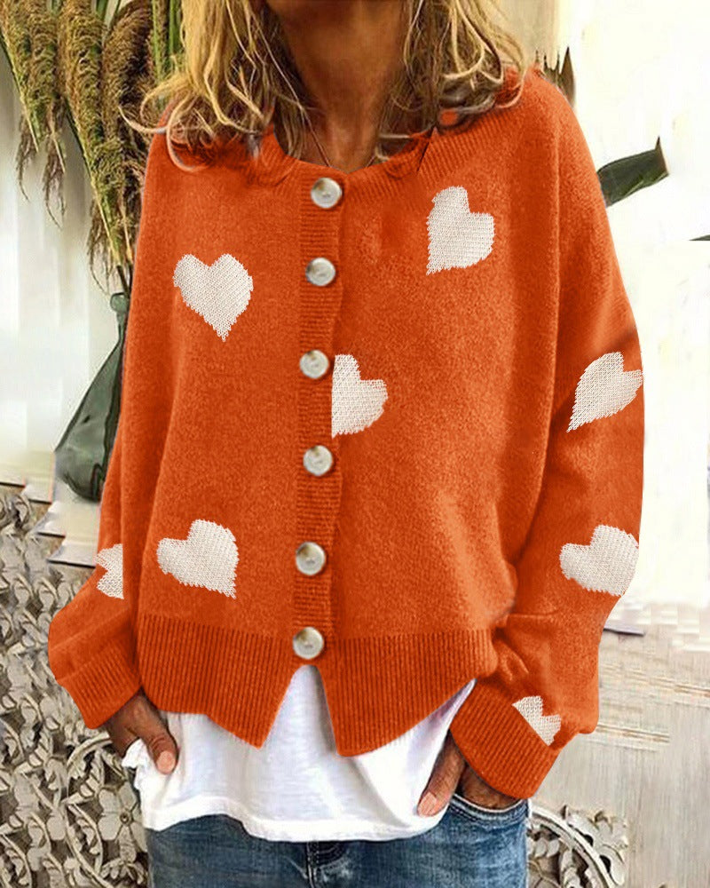 Women's Heart Sweater Single Breasted Cardigan Knitwear Coat Outwear Clothes