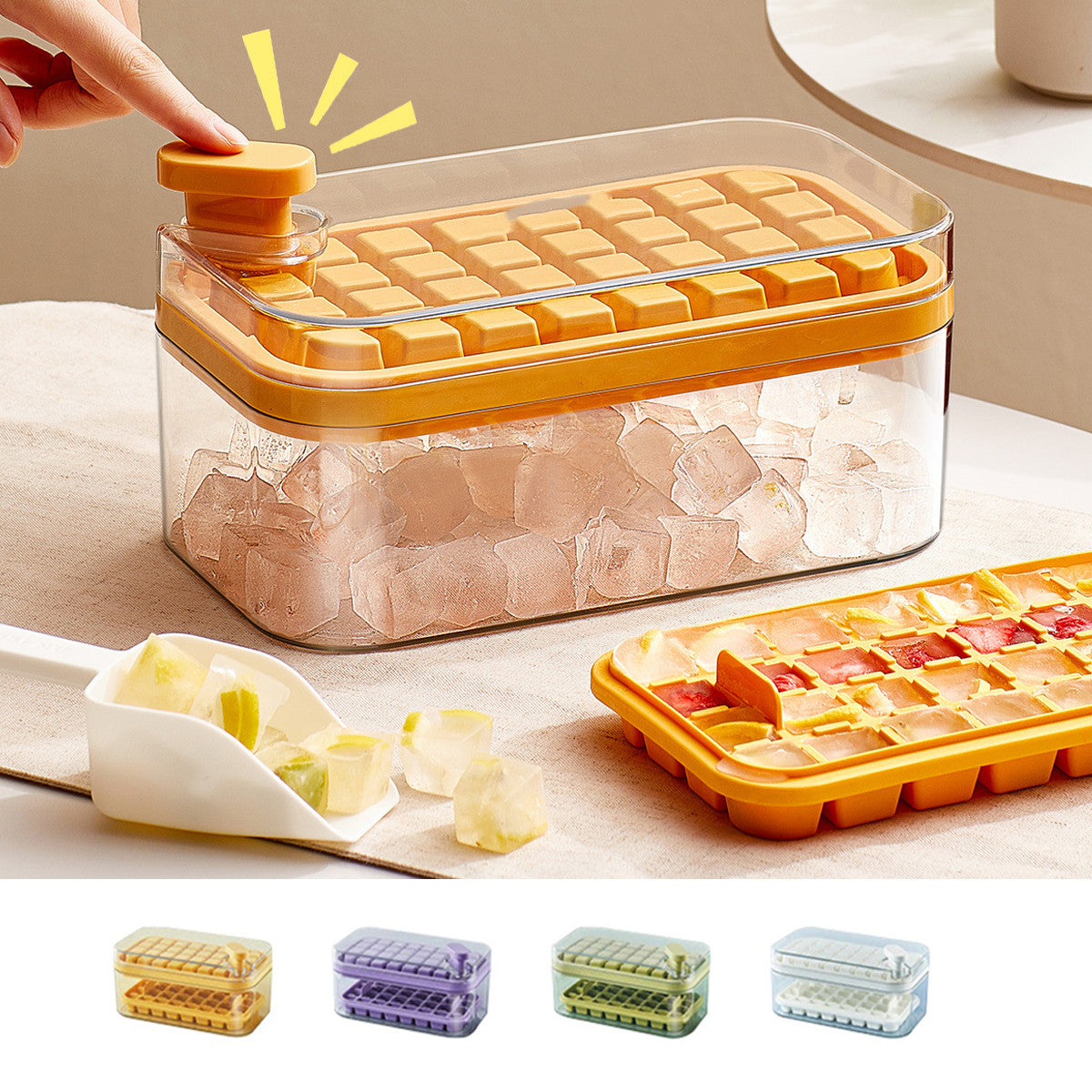 One-Button Press Type Ice Mold Box - Ice Cube Maker with Storage Box and Lid