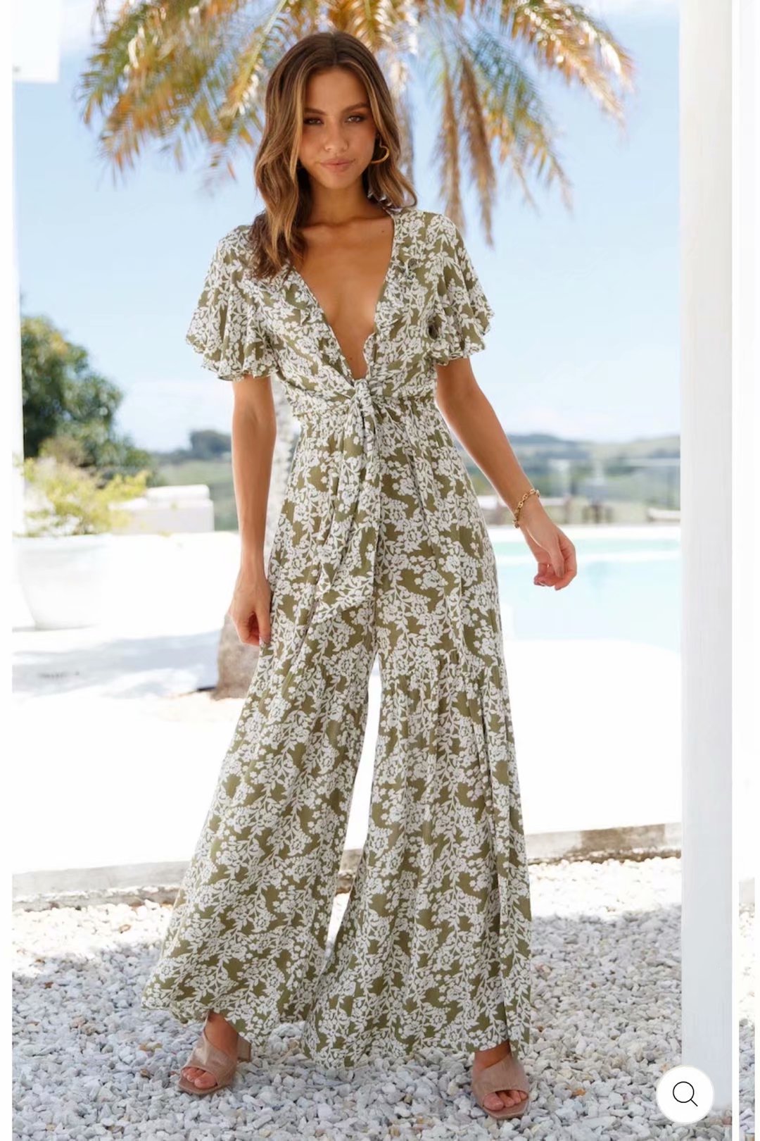 Printed Jumpsuit With Tie On Chest