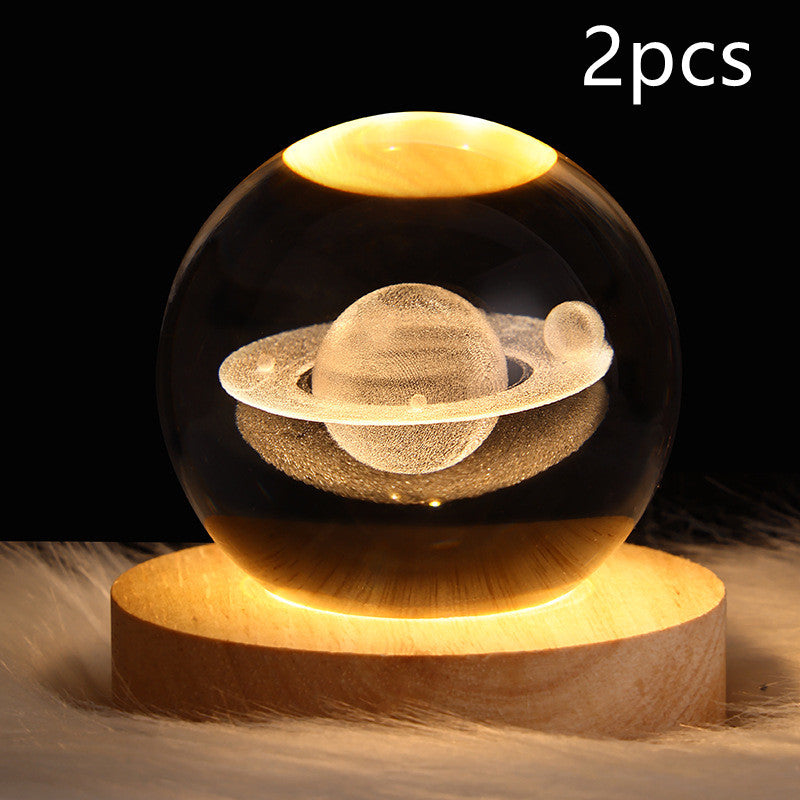 LED Night Light Galaxy Crystal Ball Table Lamp - 3D Planet Moon Lamp for Bedroom Home Decor