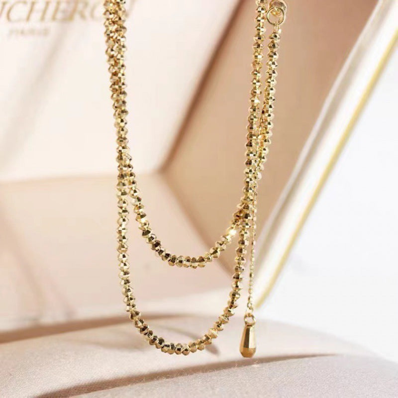 18K Gold Necklace Bungee Laser Bead Wave Bead Chain - Minihomy