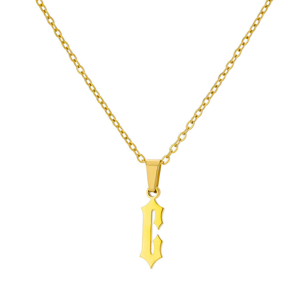 18K Gold Plating Stainless Steel Ancient English Letter Pendant Necklace - Minihomy