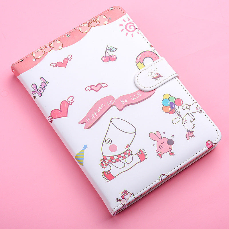 Cute Magnetic Buckle Notebook - Small White Bear & Hippo Design - Portable Journal for Girls - Minihomy