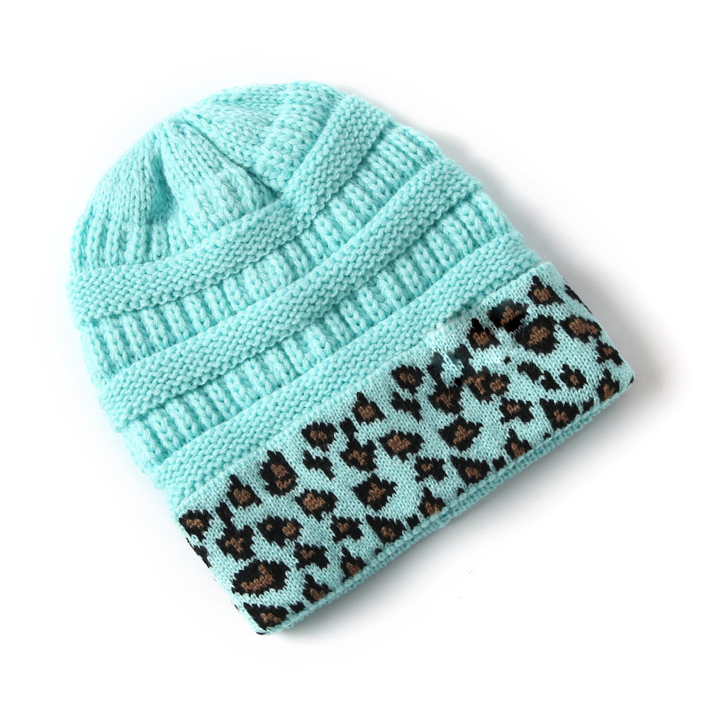 Beanie Women's Warm Leopard Print Knitted Hat Winter