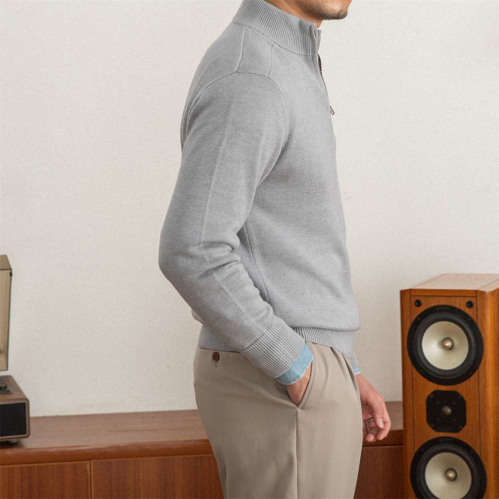 Commuter Slim-Fit Stand-up Collar Zipper Wool Sweater - Minihomy