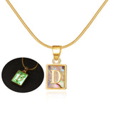 26 Letter Square Necklace Colorful Shell Luminous Pendant Chain Necklace For Women - Minihomy