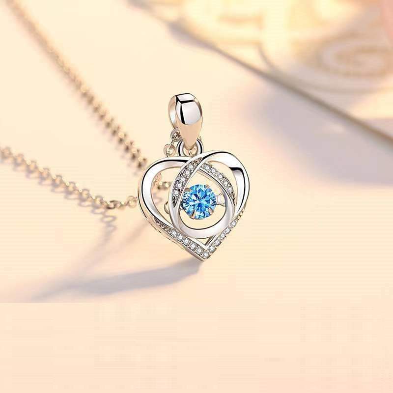 S925 Beating Heart-shaped Necklace Women Luxury Love Rhinestones Necklace