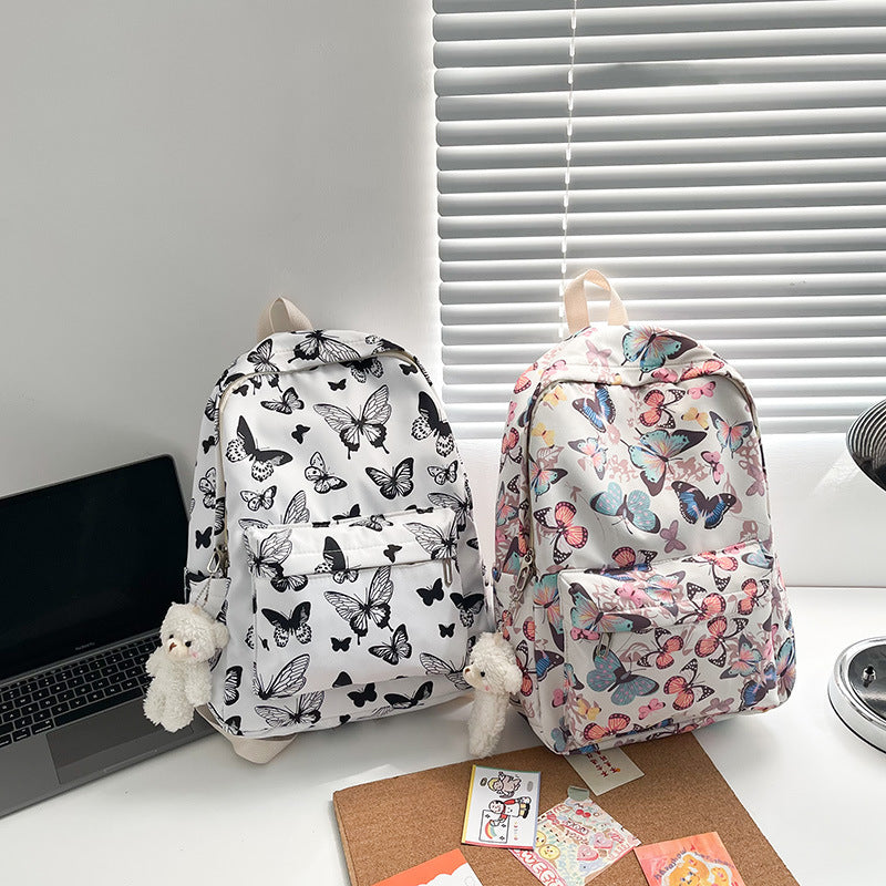 Butterfly Pattern Korean High School Student Backpack Women Without Pendant - Minihomy