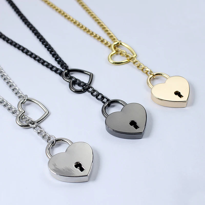 Adjustable Heart Lock Cuban Chain Necklace with Key - Silver/Gold