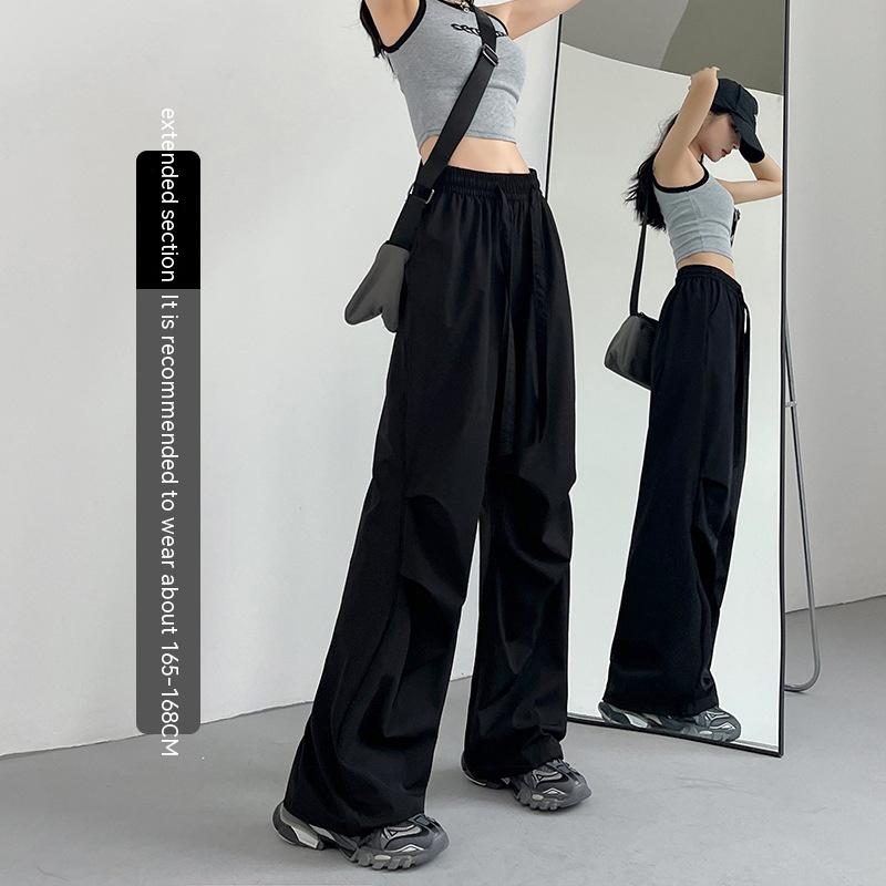 American Straight Pants High Waist Casual Wide Leg Quick-Drying Track Pants - Minihomy