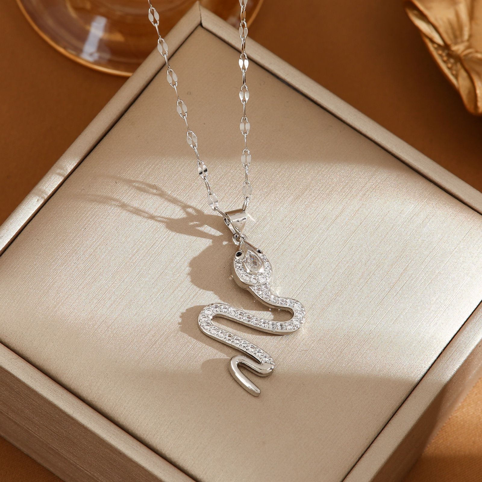 Snake Rhinestone Necklace for Women - Trendy Sweater Chain