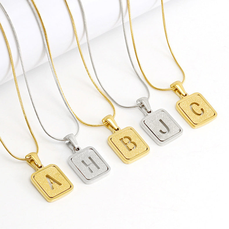 Alphabet Necklace 26 Letters Hollow Out Square 18K Necklace Fashion Jewelry - Minihomy