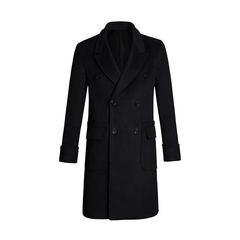 Slim Double-Breasted Men's Autumn and Winter Woolen Trench Coat