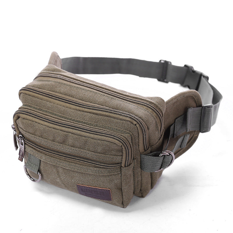 Canvas Fanny Pack With 4-Zipper Pockets Men Waist Bag