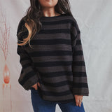 Women's Loose Off Shoulder Striped Long-sleeved Sweater