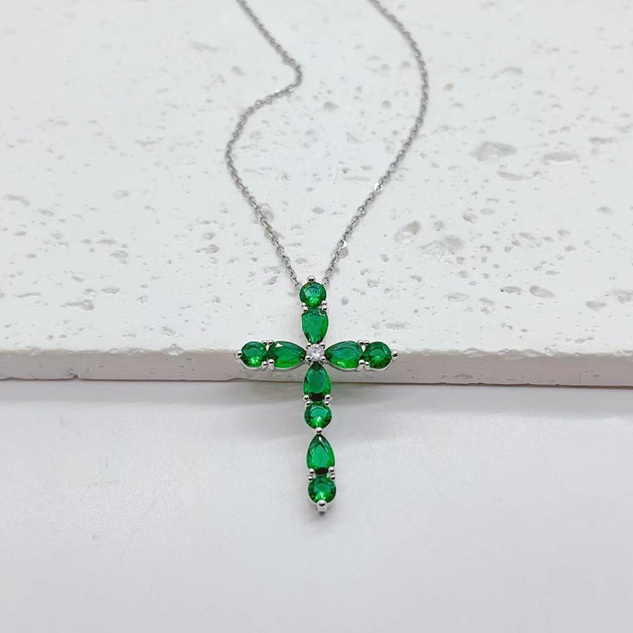 Micro Inlay Colorful Zircon Water Drops Cross Necklace: Symbol of Elegance and Faith - Minihomy