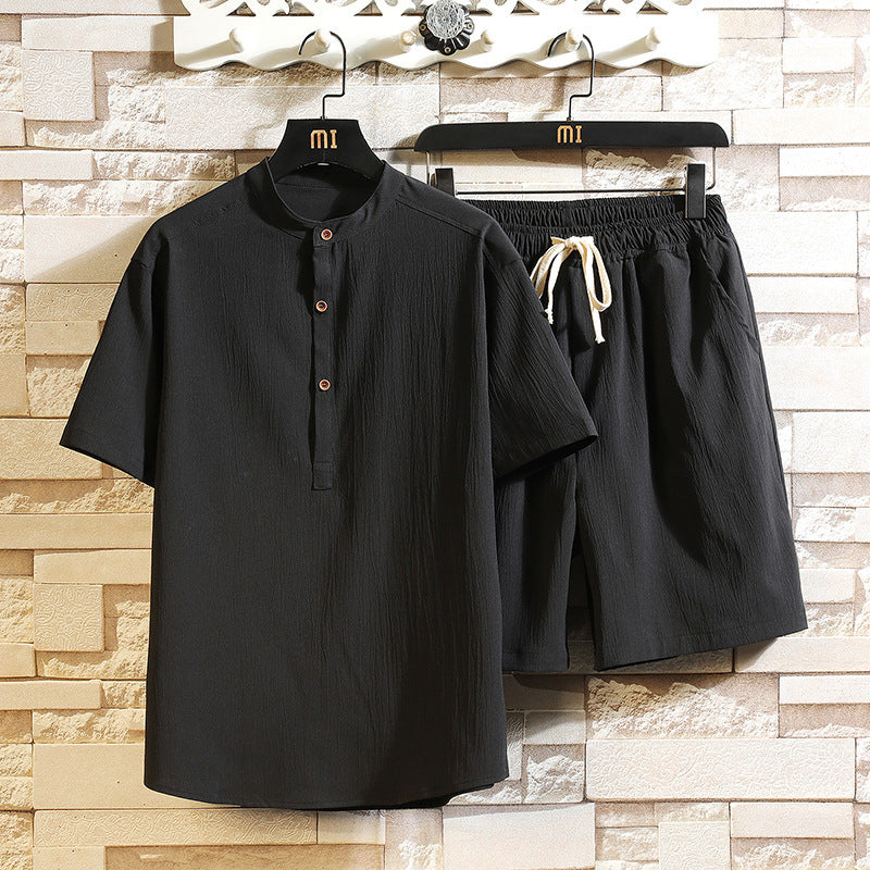 Chinese Style Two-piece Suit Summer New Stand Collar Retro Short Sleeve Suit