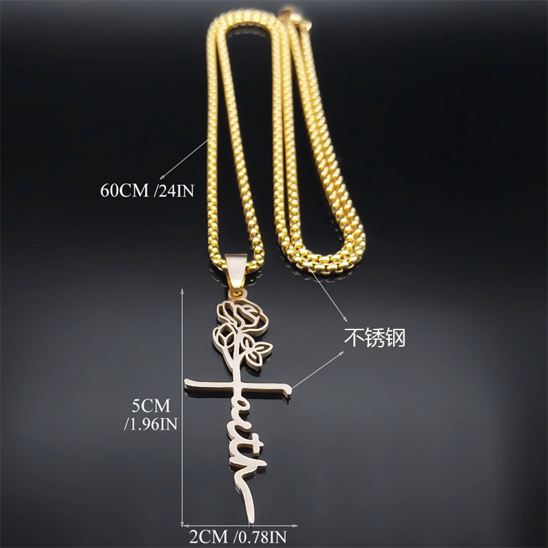 Cross Rose Necklace 18K Gold - Minihomy