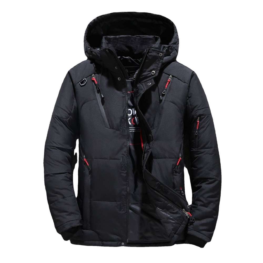 Men's Short Winter Thick White Down Hooded Jacket Multi-pocket Outdoor Set - Minihomy